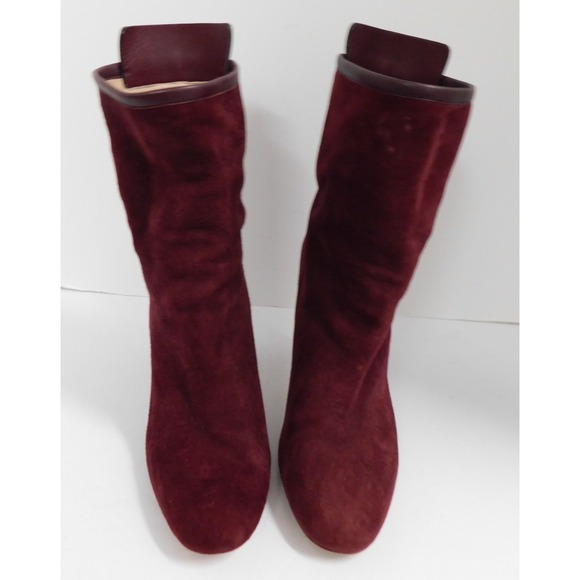Stuart Weitzman Brooks Boots Wine Suede Heeled Pull On Round Toe Ankle Sz 7 M - Picture 4 of 8